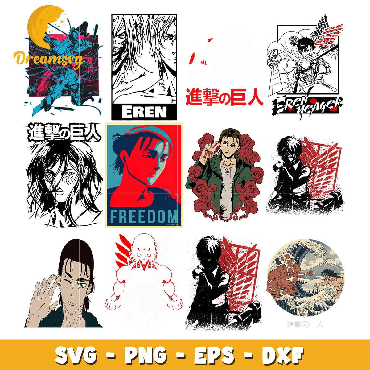 Eren yeager characters bundle svg, eren yeager svg, attack on titan svg