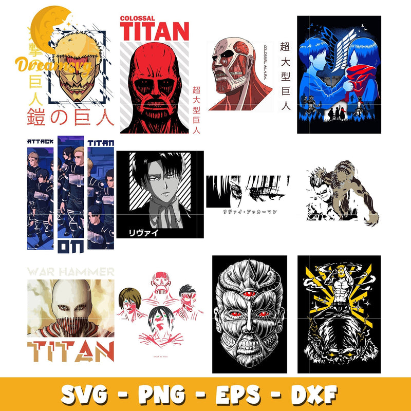 Titan head anime design bundle svg, attack on titan characters svg