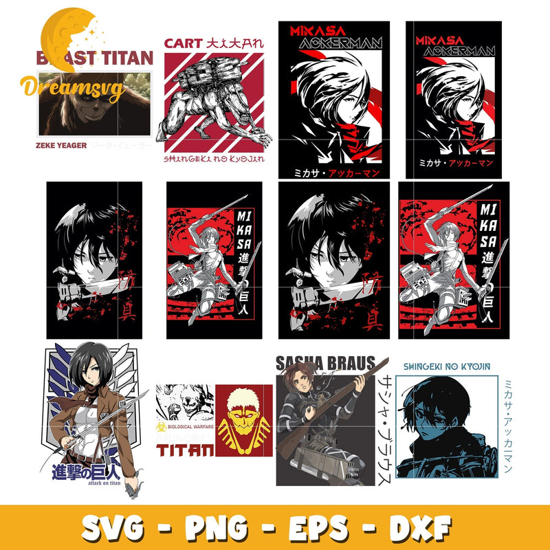 Mikasa ackerman anime design bundle svg, attack on titan svg