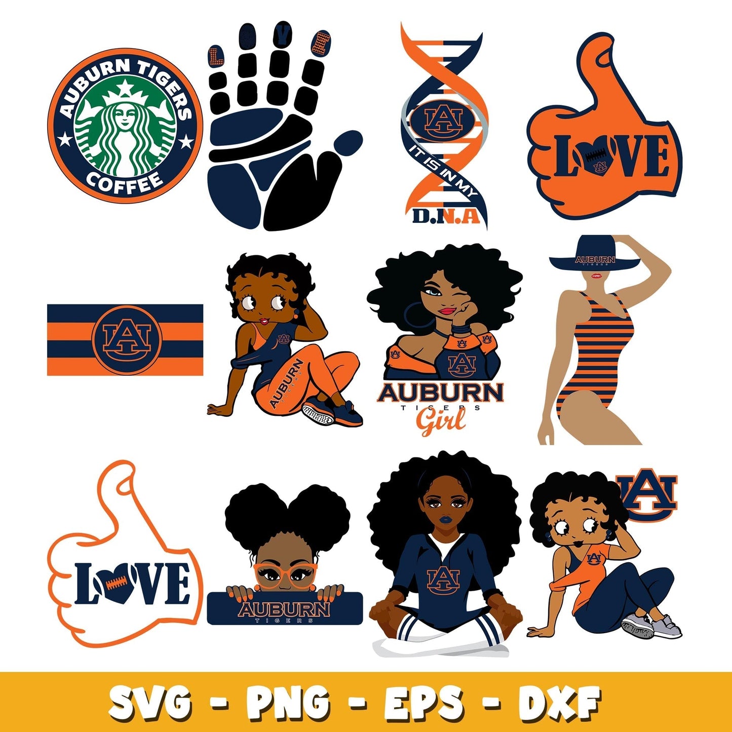 Bundle Auburn Tigers girl embroidery design svg, Auburn Tigers logo svg, ncaa svg