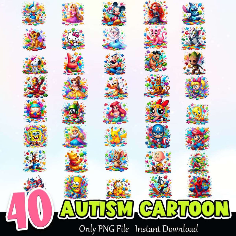 Autism Cartoon PNG Bundle Sublimation Instant Download