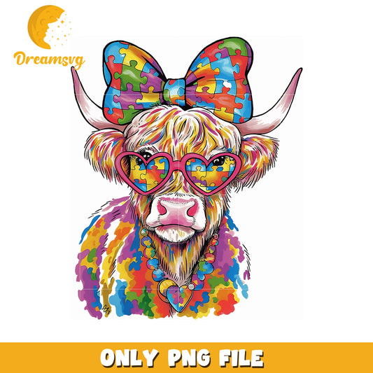Autism Awareness Highland Cow PNG