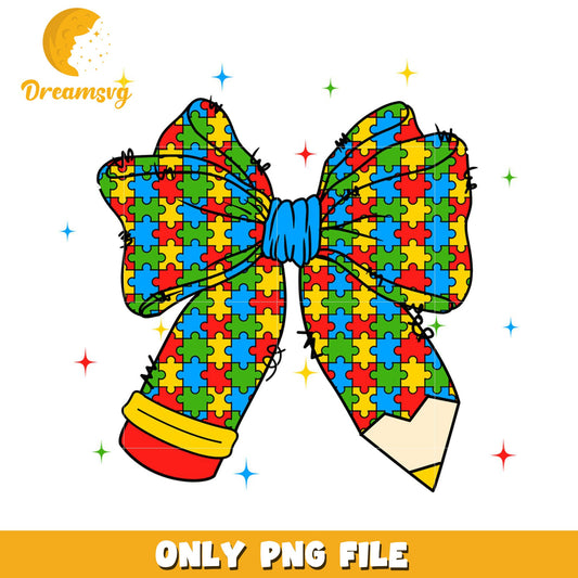 Autism Awareness Pencil Bow PNG