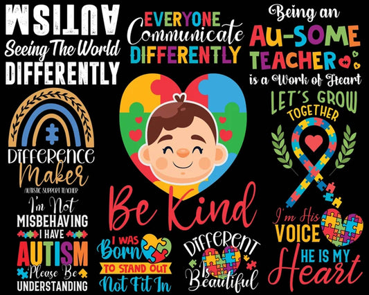 Autism Svg Bundle, Autism Awareness Png, Autism Mom Svg, Autism Ribbon png, Autism Quote Svg, Au-Some Svg, Be Kind Svg, Gift For Autism