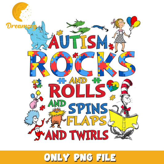 Autism Rocks and Rolls Colorful PNG Graphic Design File
