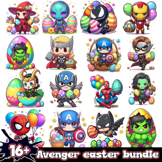 Chibi Superhero Easter Cartoon Png Bundle