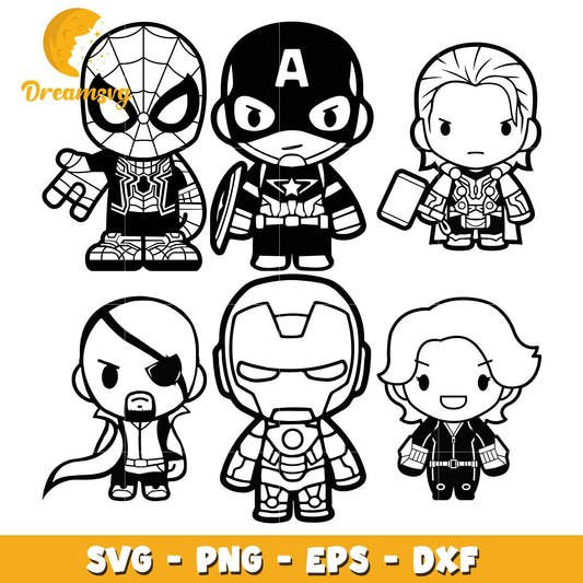 Avengers characters chibi bundle svg, Avengers character svg