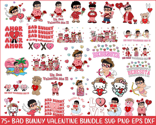 75+ Bad bunny Valentines bundle, Valentine SVG PNG, eps dxf Design - Digital Download