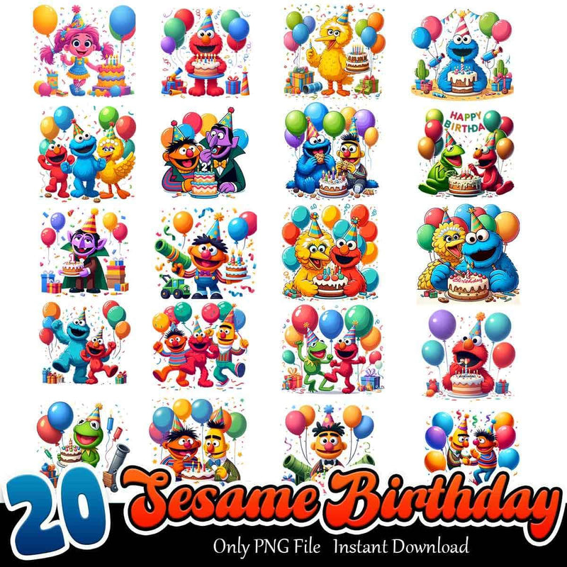 Sesame Birthday Bundle PNG 20+ Sesame Characters PNG Instant Download