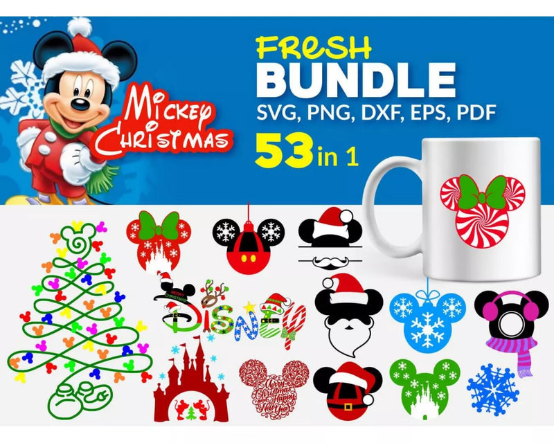 Mickey Christmas SVG Bundle, Christmas Mickey Clipart Set, Disney Merry Christmas SVG for Cricut, Silhouette Vector Cut Files