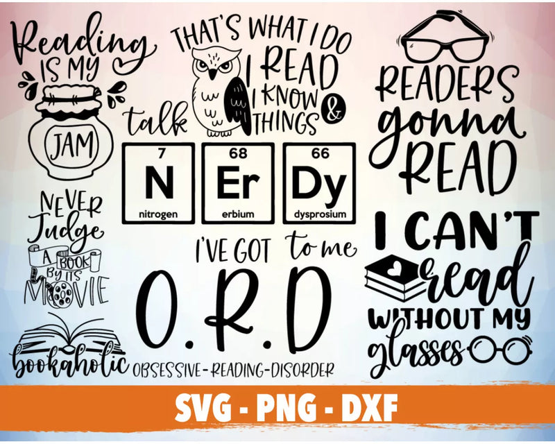 Reading PNG & SVG Bundle, 100+ Files For Cricut & Silhouette