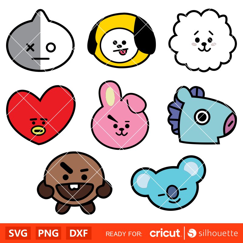 Layered BT21 Svg Bundle, Instant Download, Bundle For Cricut, Silhouette Vector SVG PNG DXF Cut File