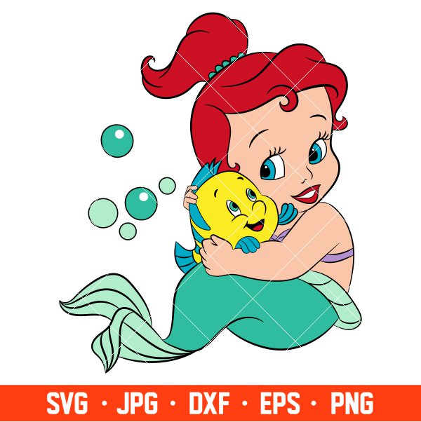 Baby Ariel Svg, Little Mermaid Svg, Disney Princess Svg, Cricut, Silhouette Vector Cut File