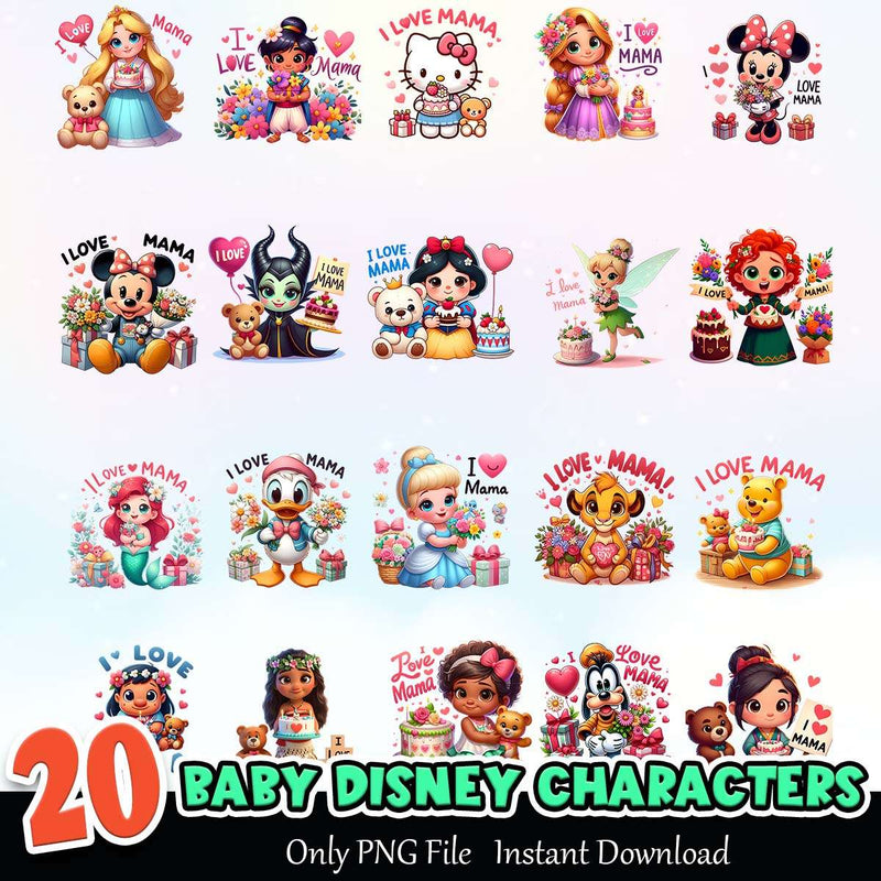 Baby Disney Characters PNG Bundle Sublimation Instant Download