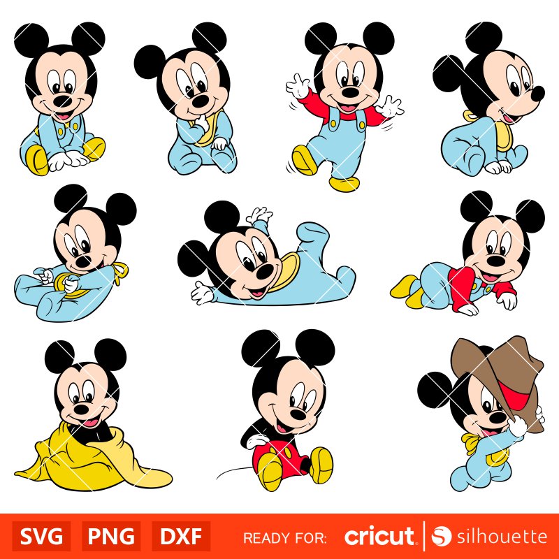 Baby Mickey Svg Bundle, Baby Mickey Cliparts, Baby Mickey Svg for Cricut, Silhouette Vector Cut Files