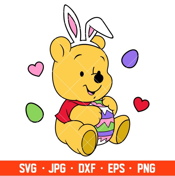 Baby Pooh Easter Bunny Svg, Easter Bunny Svg, Happy Easter Svg, Disney Svg, Cricut, Silhouette Vector Cut File