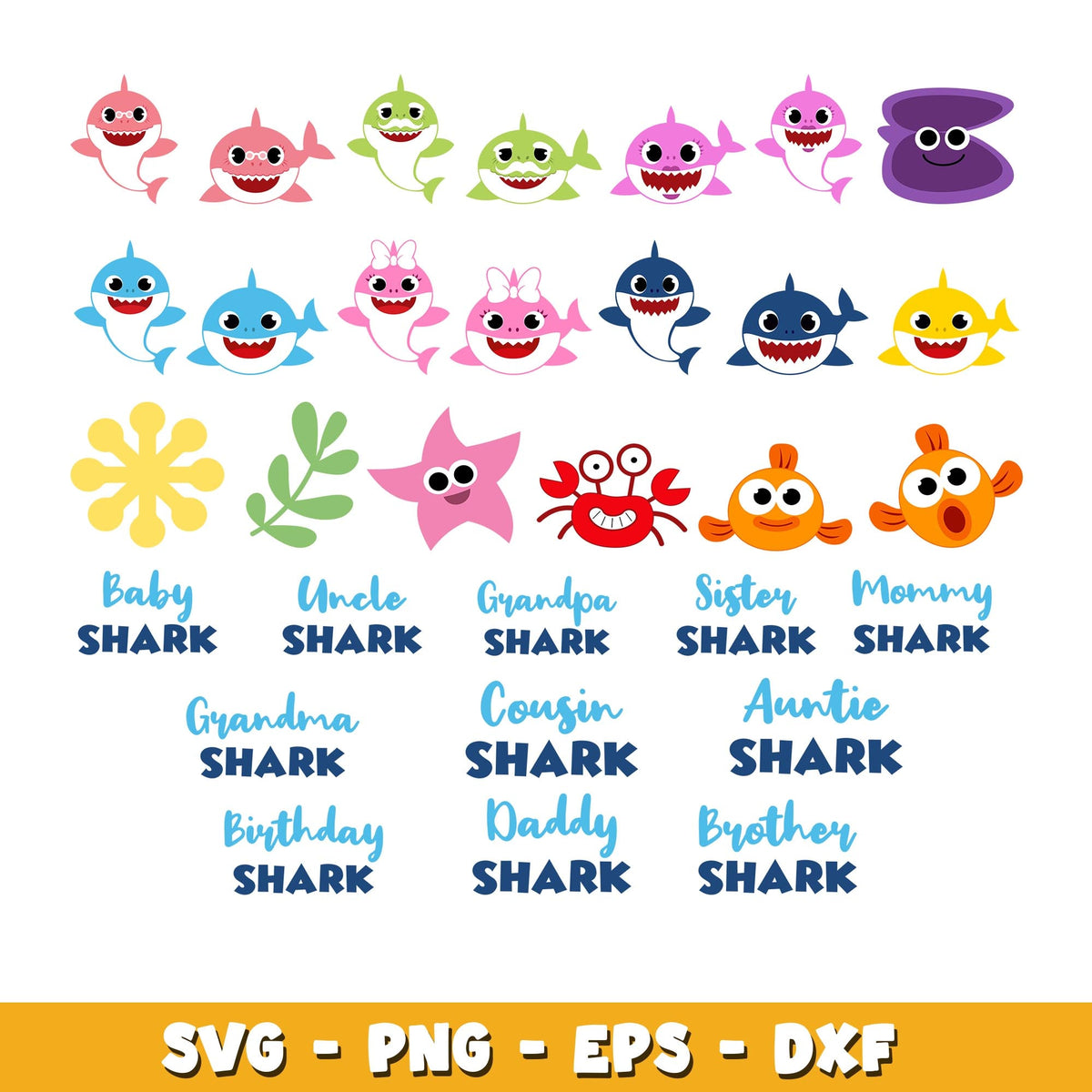 Family Baby Shark svg, Baby Shark bundle svg, Cartoon svg