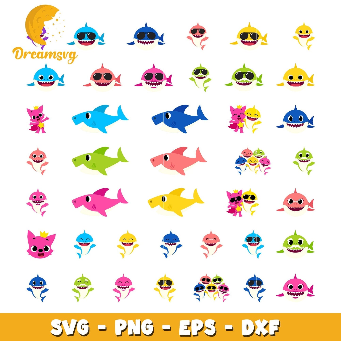 Baby shark characters glasses design bundle svg, baby sharks svg