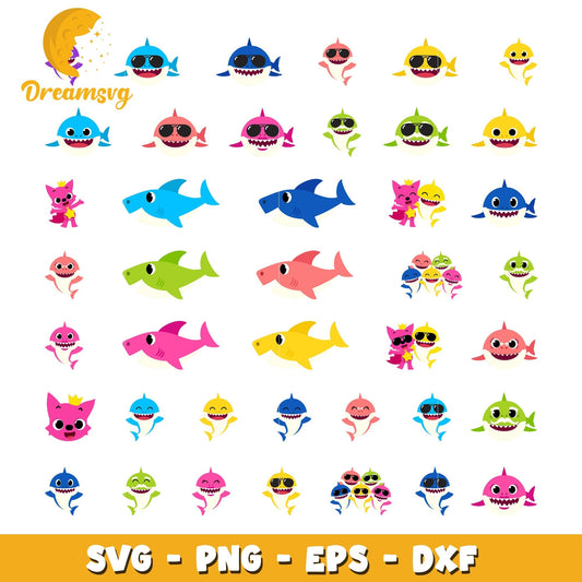 Baby shark characters glasses design bundle svg, baby sharks svg