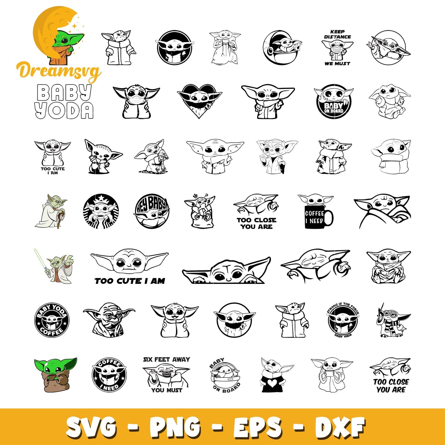 Baby yoda black and white design bundle svg, baby yoda svg