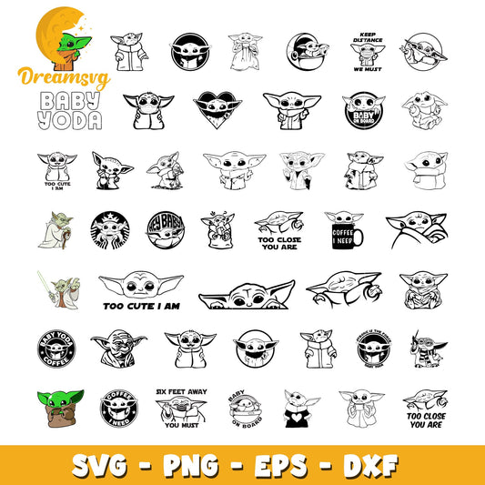 Baby yoda black and white design bundle svg, baby yoda svg