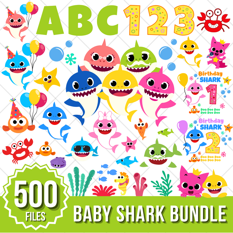 Baby Shark SVG Bundle +500 Files, Family Baby Shark Alphabet SVG, Cartoon Family Shark PNG Files, For Cricut and Silhouette