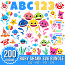 Baby Shark SVG Bundle Baby Shark Birthday Clipart Baby Shark Font Alphabet Svg Cut Files Png Digital Bundle