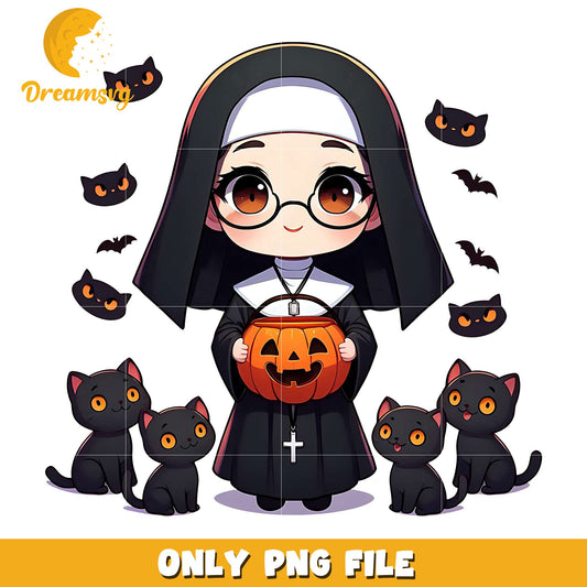 Baby nun png, halloween design png, halloween time png