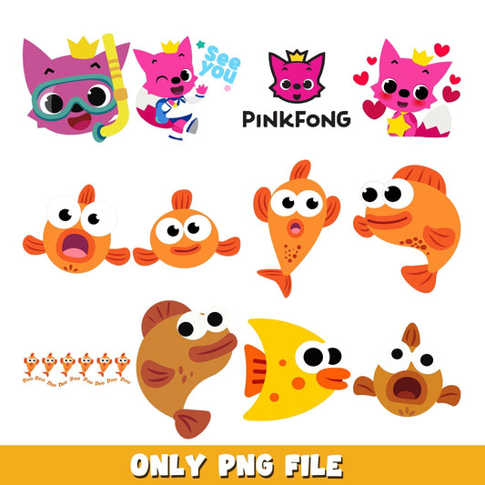 Baby Shark Orange and Pinkfong  png, Baby Shark bundle png, cartoon png