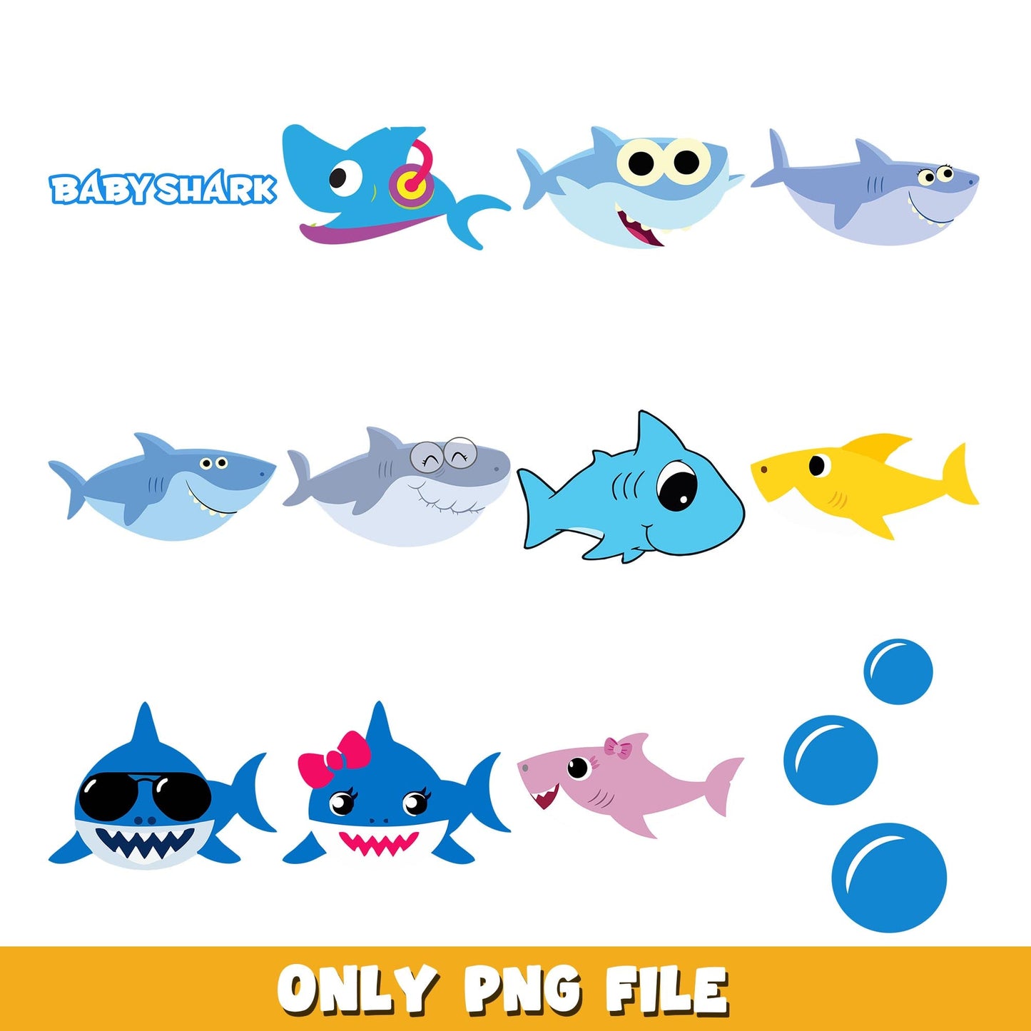 Cute Shark Vector Stock png, Baby Shark bundle png, cartoon png