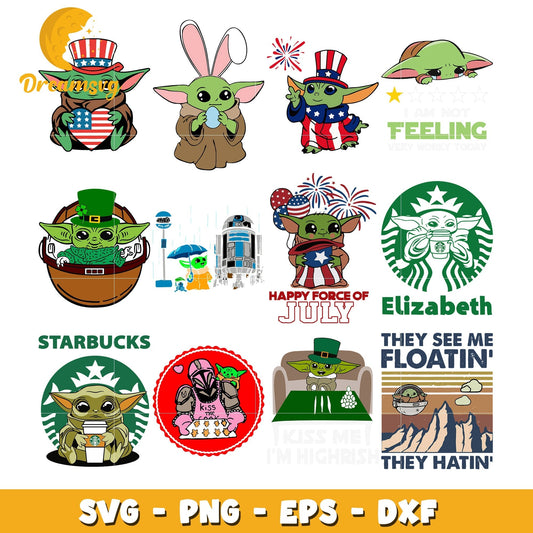 Baby Yoda happy force of july bundle svg, star wars svg