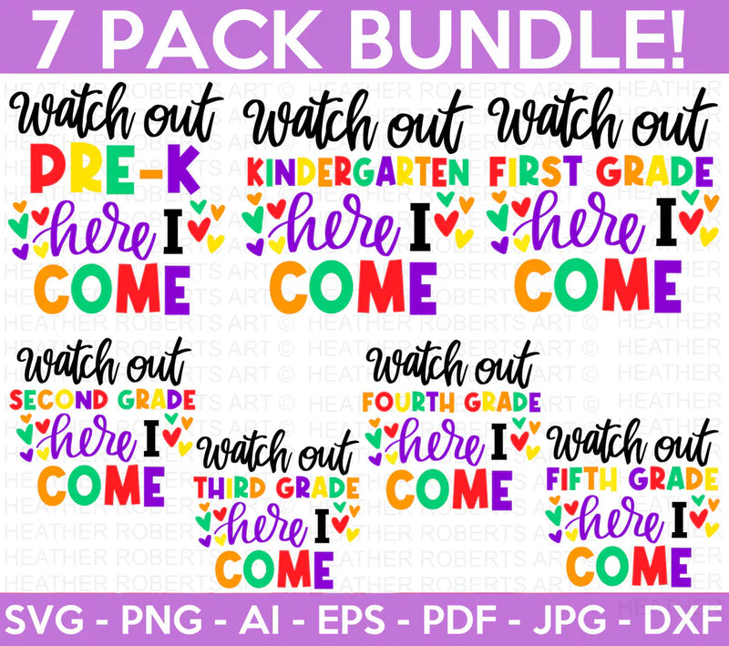 Back to School SVG Bundle, 7 Clipart for Cricut & Silhouette