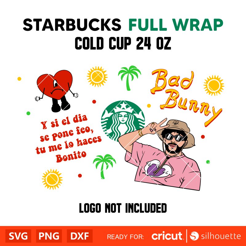 Bad Bunny Baby Benito Full Wrap Svg, Starbucks Svg, Coffee Ring Svg, Cold Cup Svg, Cricut, Silhouette Vector Cut File