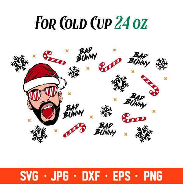 Bad Bunny Christmas Full Wrap Svg, Starbucks Svg, Coffee Ring Svg, Cold Cup Svg, Cricut, Silhouette Vector Cut File