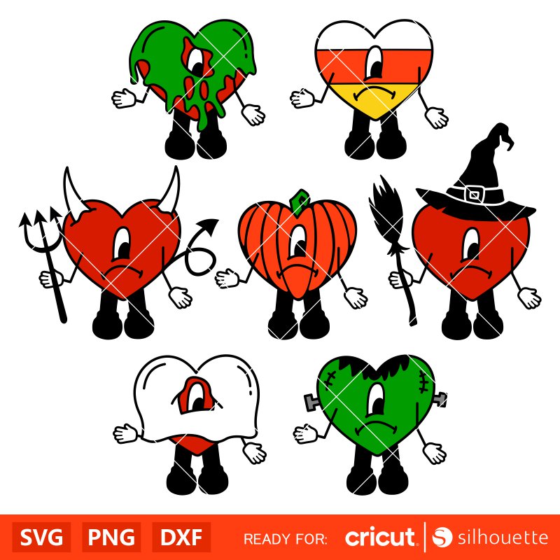 Bad Bunny Halloween Hearts Svg, Halloween Svg, Un Halloween Sin Ti Svg, Spooky Season Svg, Cricut, Silhouette Vector Cut File