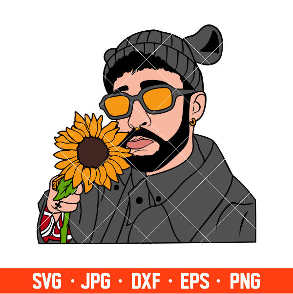 Bad Bunny Sunflower Svg, Yo Perreo Sola Svg, Bad bunny logo Svg, El Conejo Malo Svg, Cricut, Silhouette Vector Cut File