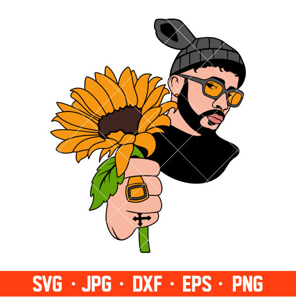 Bad Bunny Sunflower Svg, Yo Perreo Sola Svg, Bad bunny logo Svg, El Conejo Malo Svg, Cricut, Silhouette Vector Cut File