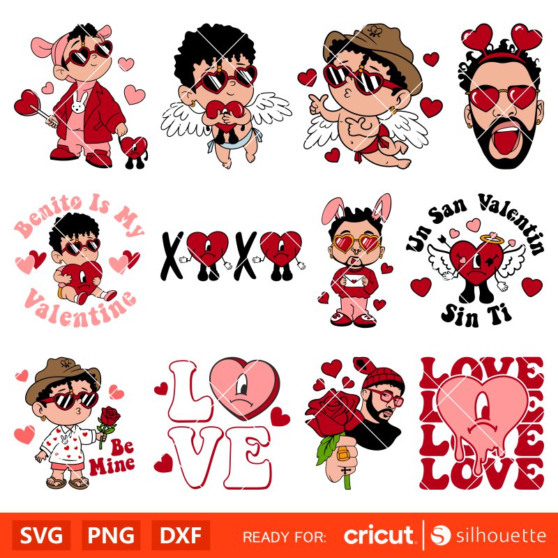 Bad Bunny Bundle Svg, Bad Bunny Svg, Valentine’s Day Svg, Baby Benito Svg, Cricut, Silhouette Vector Cut File