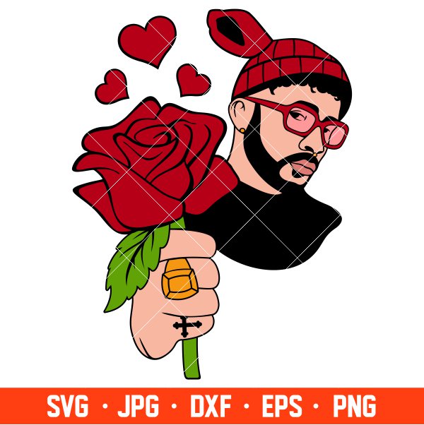 Bad Bunny Valentine Rose Svg, Bad Bunny Svg, Valentine’s Day Svg, Benito Svg, Cricut, Silhouette Vector Cut File