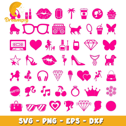 Barbie icons design bundle svg, symbol of barbie svg, barbie logo svg