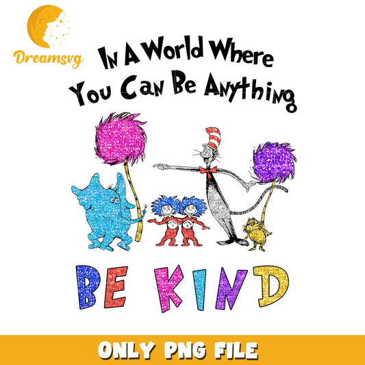 Be Kind PNG Cat in the Hat Glitter Design