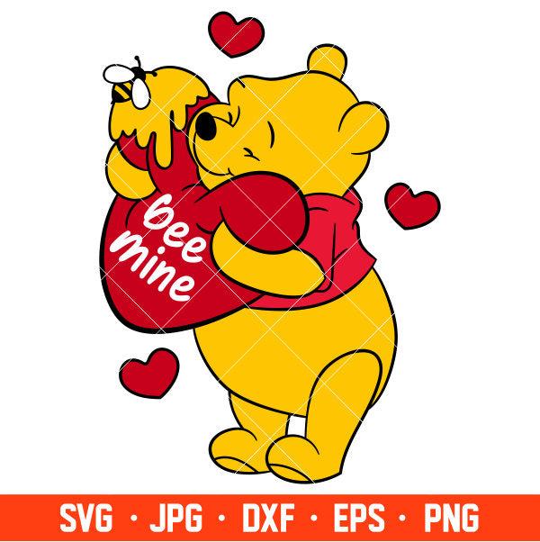 Bee Mine Vinie The Pooh Bear Svg, Love Svg, Valentine’s Day Svg, Disney Svg, Cricut, Silhouette Vector Cut File