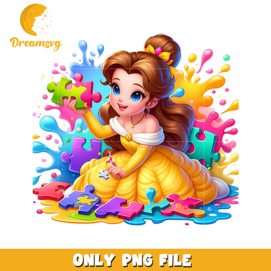 Belle princess colorful autism png, autism awareness png, disney png