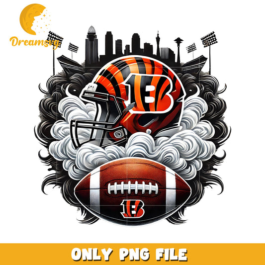 Bengals helmet and ball png, nfl mvp png, nfl helmet png