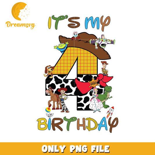 Birthday Celebration Design for Kids Age Four PNG File