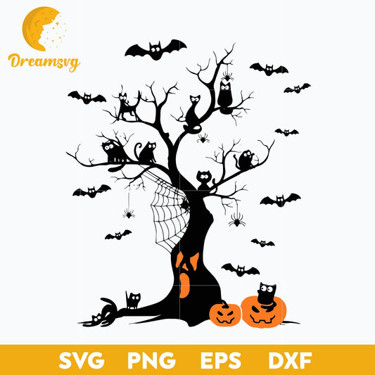 Black Cat Halloween Tree svg, Halloween svg, png, dxf, eps digital file.