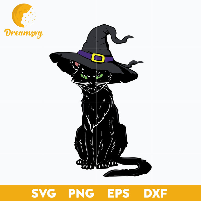 Black Cat With Witch Hat svg, Halloween svg, png, dxf, eps digital file.