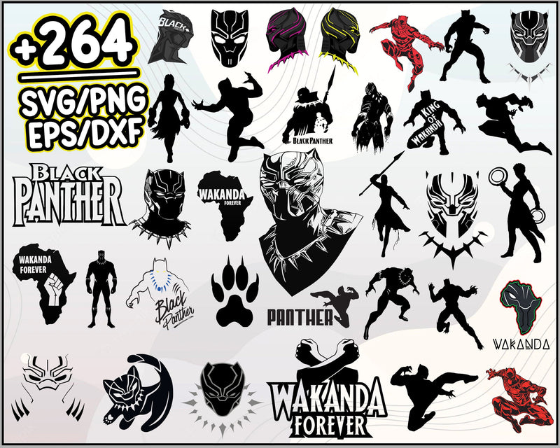 264+ Black Panther SVG Bundle, Black Panther SVG, Marvel, Wakanda SVG, Cartoon svg, png, dxf, eps digital file