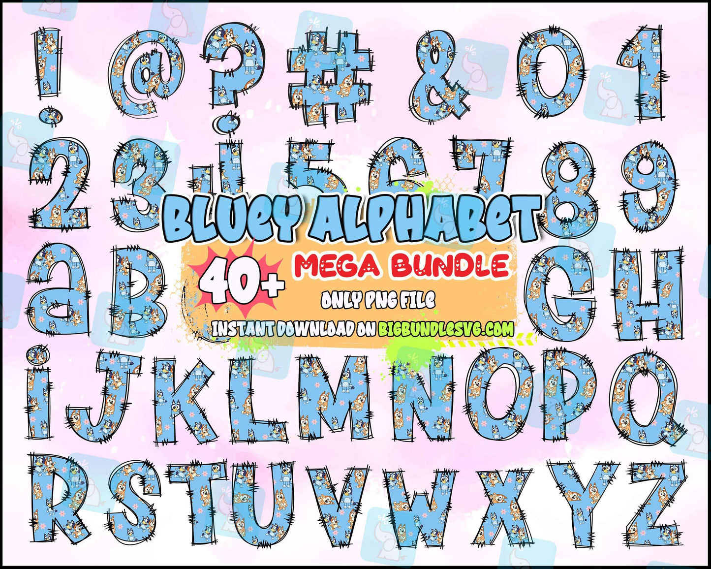 Blue Dog Family Alphabet Png, Blue Dog Font Png Bundle, Letter Hand Drawing Png
