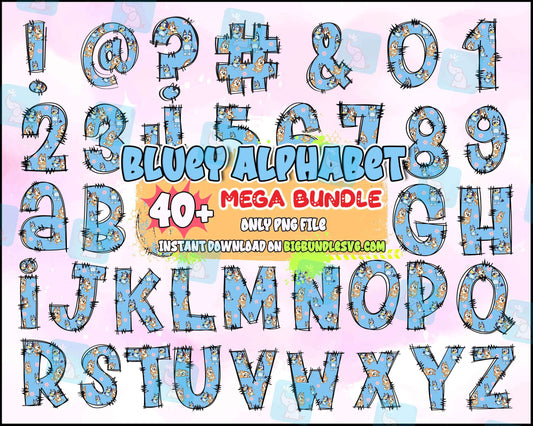 Blue Dog Family Alphabet Png, Blue Dog Font Png Bundle, Letter Hand Drawing Png